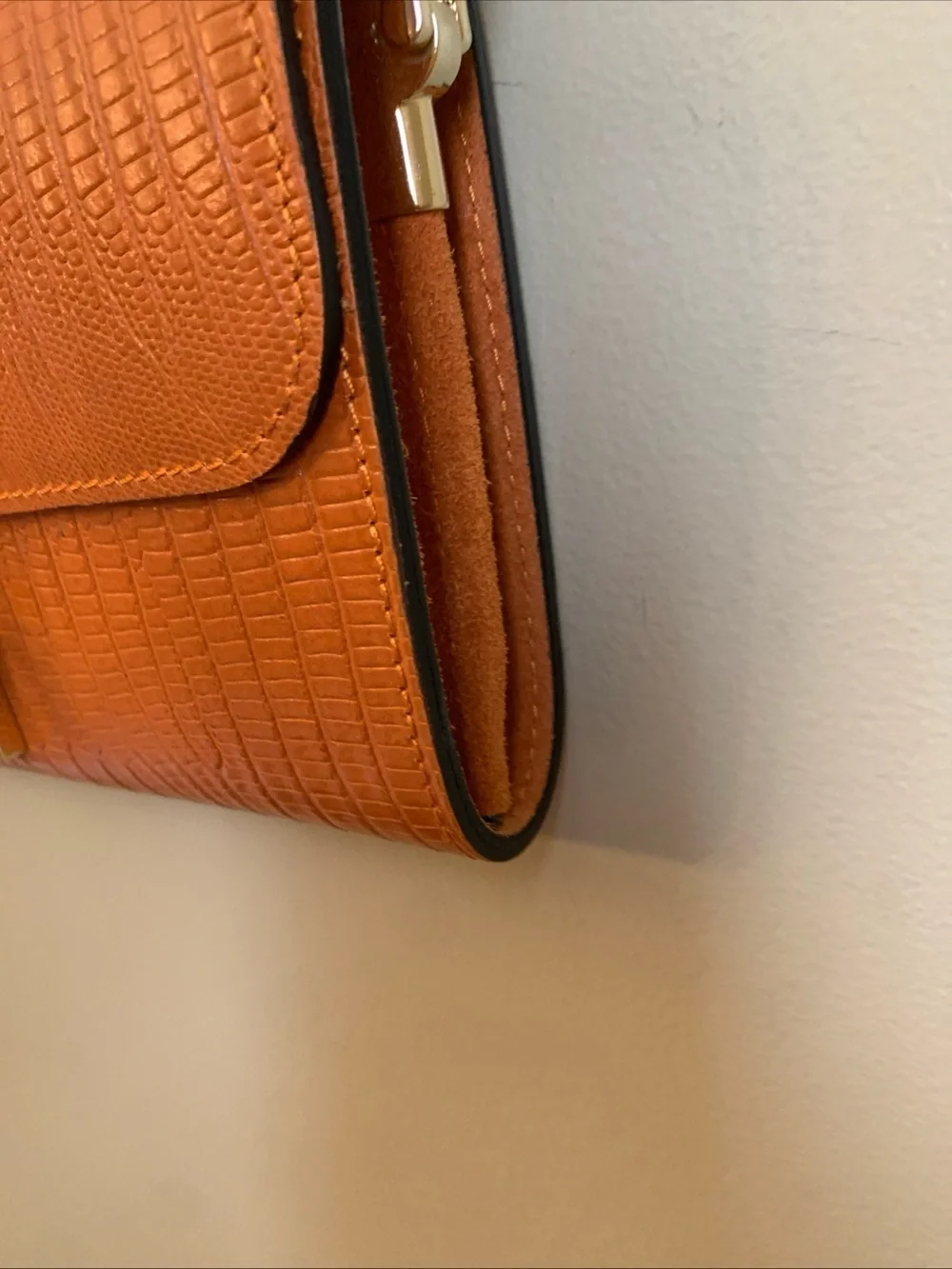 Viola Castellani Italy Leather Snakeskin Orange Crossbody Handbag Purse Bag